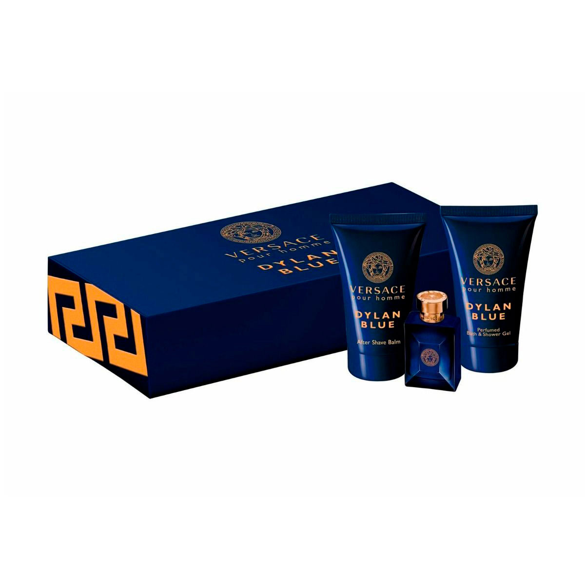 Парфумований набір чоловічий Versace Dylan Blue Pour Homme (туалетна вода, 5 мл + бальзам після гоління, 25 мл + гель для душу, 25 мл)